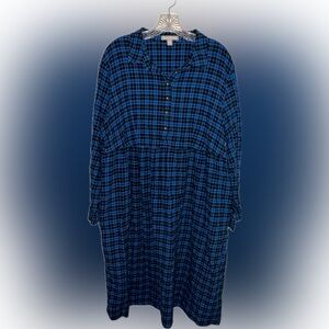 Size 22W Woman Within Blue Plaid Flannel Midi Dress